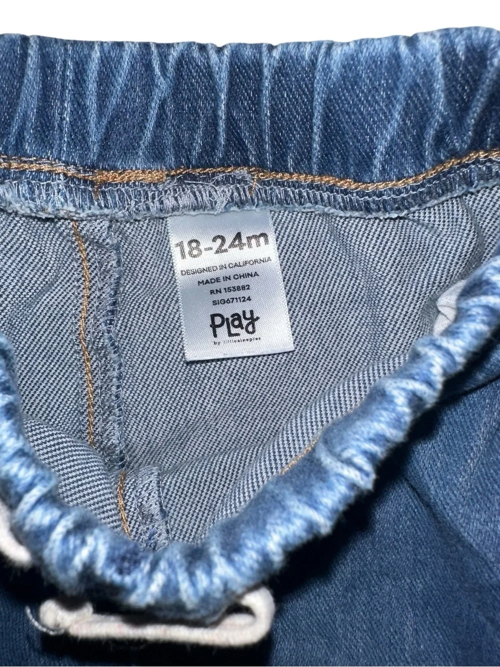 Two Little Sleepies Elastic Waist Denim and White Shorts